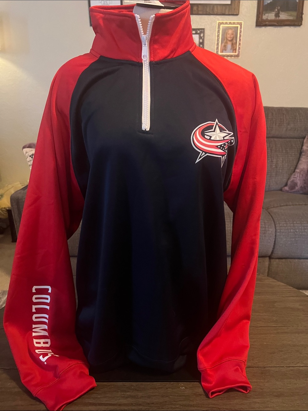Columbus Blue Jackets Red & Black Quarter-Zip Pullover